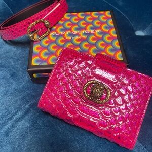 Kurt Geiger Fuchsia Snake-Embossed Wallet and Belt with Antique Gold Hardware